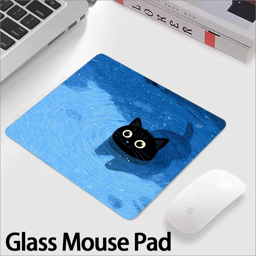 Esports Gaming Keyboard - Cute Black Cat Glass Mouse Pad