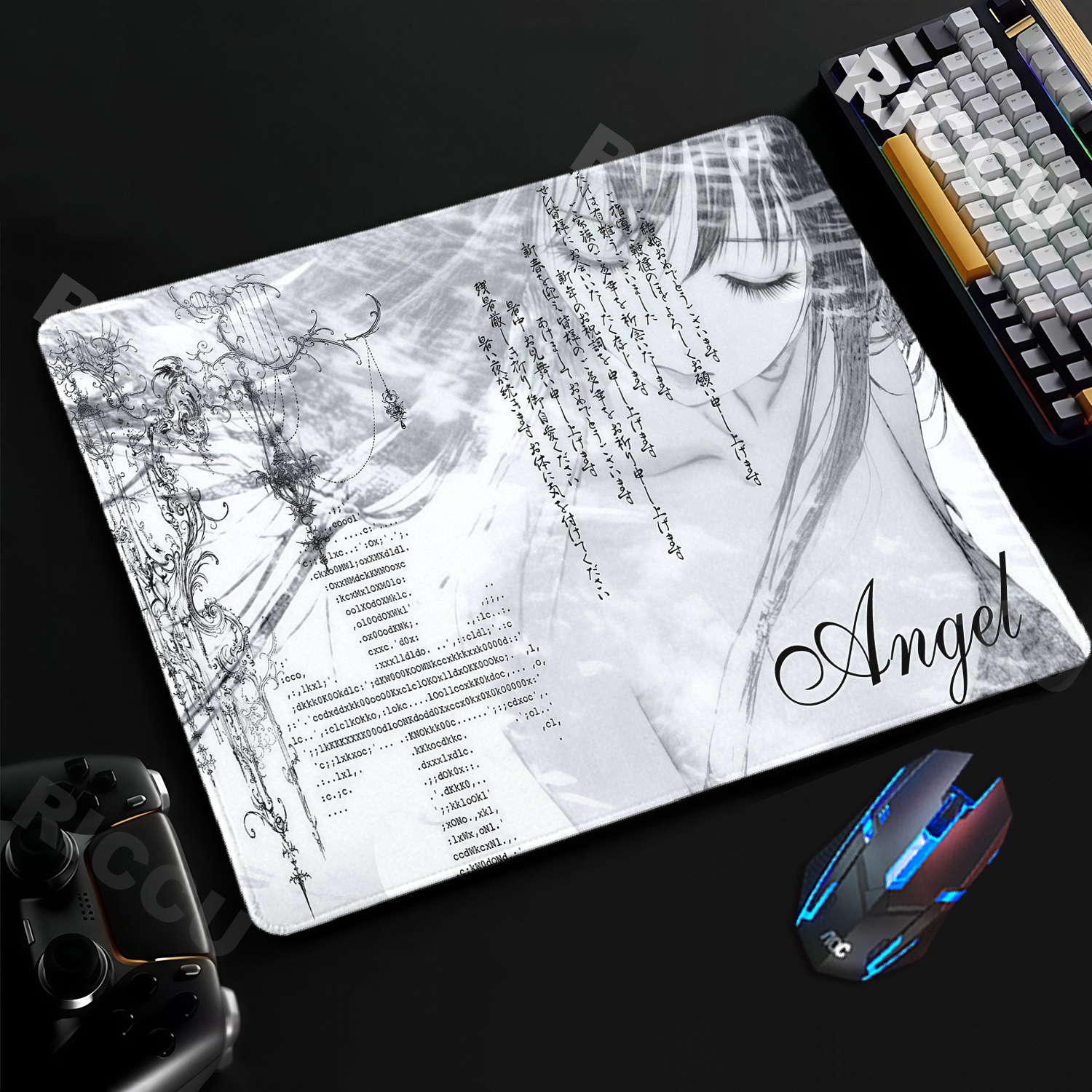 Esports Gaming Laptop - Anime Aesthetics Black White Mouse Pad